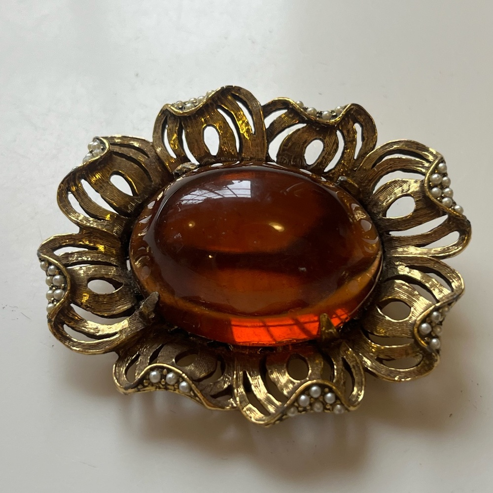 Vintage Signed Pauline Rader Faux Agate Brooch